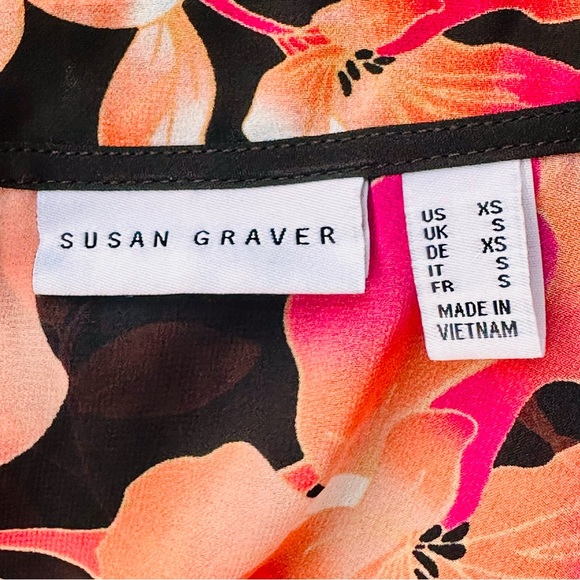 Susan Graver Kimono Black Chiffon Open Front Floral Print - Picture 14 of 16